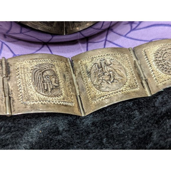 Vintage Taxco, Silver Link Style Bracelet with embossed figural elements, 1970's - Picture 5 of 7